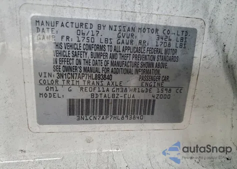 2017 Nissan Versa S from USA, damaged, VIN 3N1CN7AP7HL893840